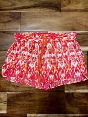 Joie Silk Pink and Orange Ikat-Print Athletic Shorts